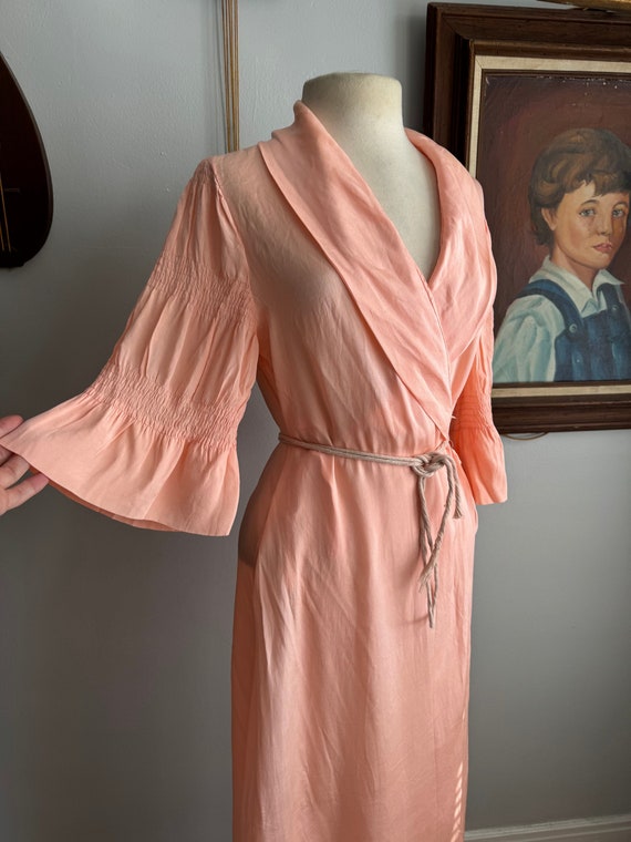 30s/40s Peach Crepe Rayon Shawl Collar Robe, Sold 