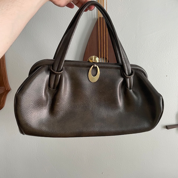 1960s Faux Leather Handbag with Gold Hardware and Matching Coin Purse