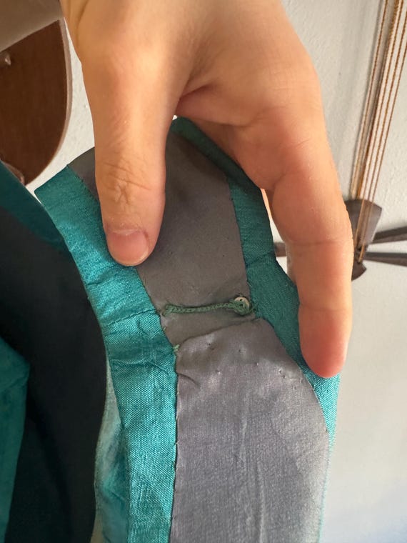 AS IS 1960s Aqua Silk Shift Dress View 4