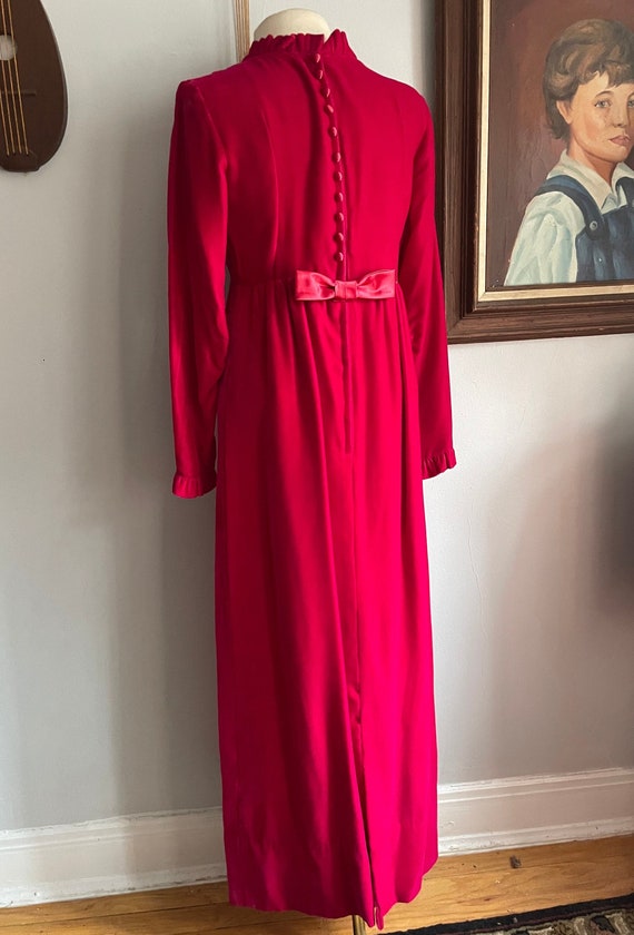 1960s Magenta Velvet Gown with Satin Bow and Butto