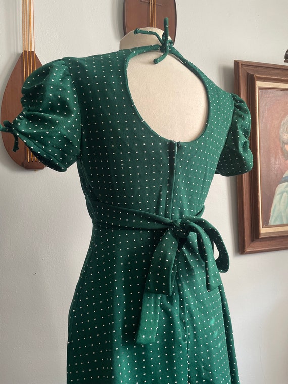 1970s Green and White Dress with White Polka Dots… - image 5