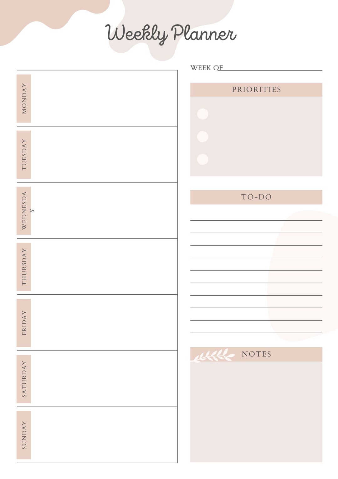 Printable Digital Weekly Planner Pretty in Pink Etsy