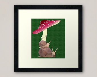 Garden Snails with Red Toadstool Framed Art Print