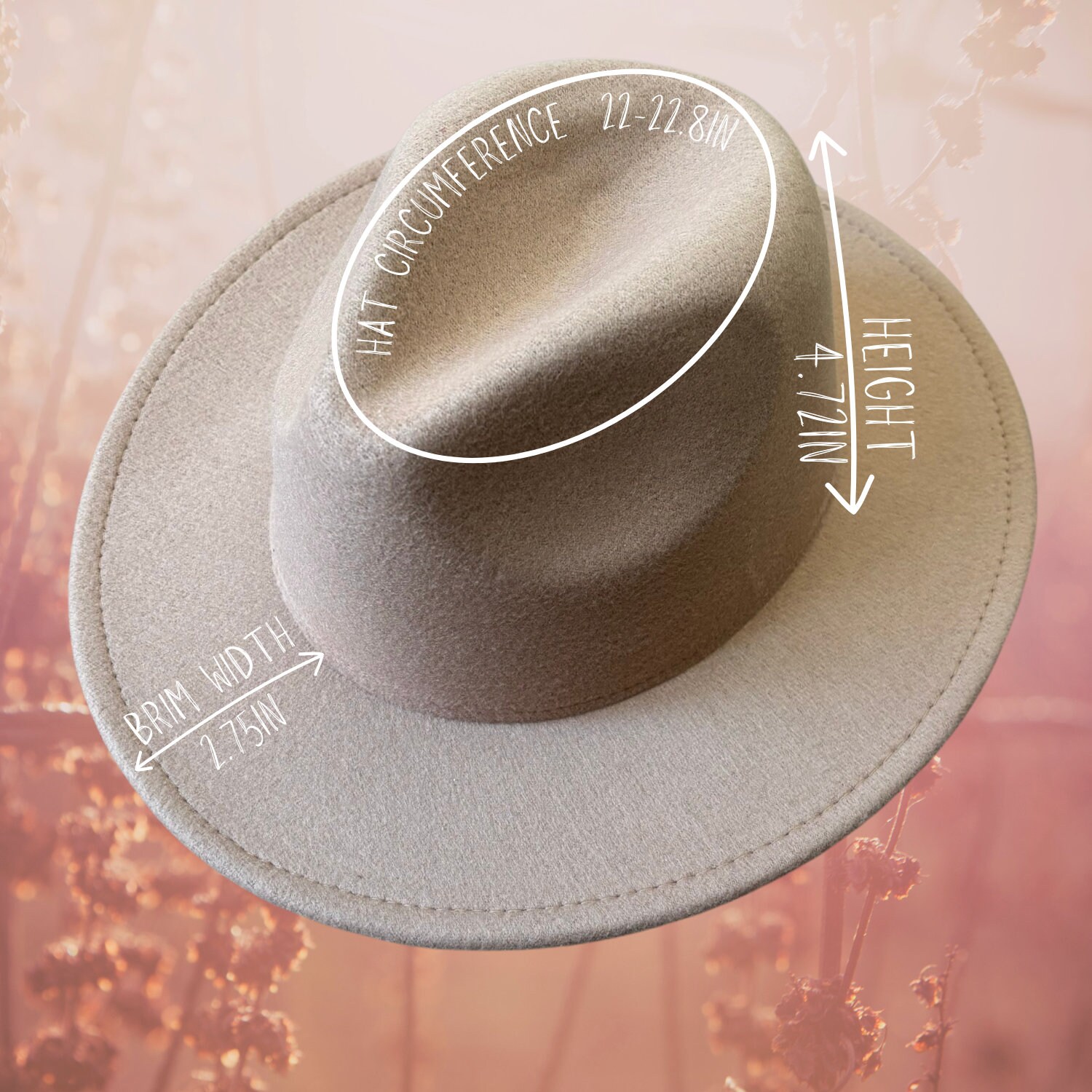 Laser Engraved Wide Brim Hat: Light Teal Wildflower Design 