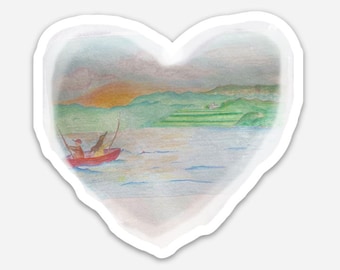 Fishing on Otisco Lake Heart Waterproof Sticker - Finger Lakes - Upstate New York