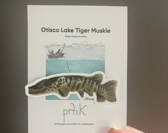 Tiger Muskie, Otisco Lake, Waterproof Sticker