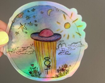 Not From Here - Holographic Sticker - Earth Angel