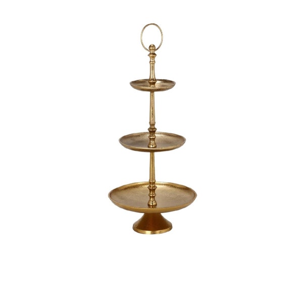 Etagere 3 stuks Metall Gold Tortenständer Etagere 48 cm vernickelt Gold Metall Gebäckschale Obstschale, weinacht deko geschenke