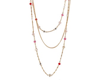 Mehrschichtige Halskette Kette Gold Farbene mit Mehrfarbigen Perlen  |  Schichten Halskette|valentinstag geschenke für frauen