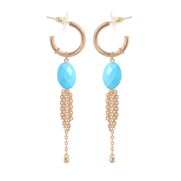 Ohrringe Creolen mit Türkisblau Perlen Anhänger  |Creolen  Ohrstecker|Gold Halb Creolen Ohrringe | valentinstag geschenke für frauen