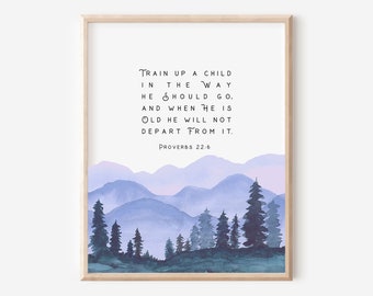 PROVERBS 22:6 Train Up A Child In The Way He Should Go | Modern Scripture Watercolor Printable | Bible Verse Wall Home Decor | Nursery Art
