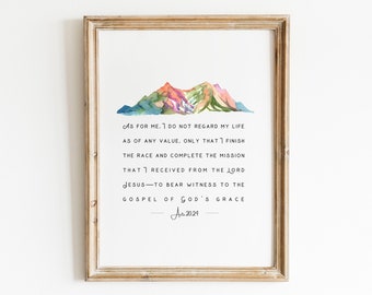 ACTS 20:24 I Consider My Life As Nothing To Me | Bible Verse Printable Art | Modern Scripture Watercolor Print | Bible Verse Wall Decor
