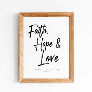 Faith Hope Love 1 Corinthians 13:13 Scripture Print | Bible Verse Printable Wall Art | Modern Christian Wall Art | Engagement Wedding Gift