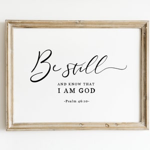 PSALM 46:10 Biblical Wall Print | Bible Verse Printable Wall Art | Be Still And Know That I Am God Horizontal Christian Scripture Wall Decor