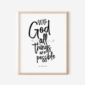 MATTHEW 19:26 Christian Wall Decor | Bible Verse Printable Wall Art | With God All Things Are Possible Scrip Art For Encouraging Gift