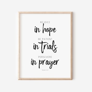 ROMANS 12:12 Bible Verse Digital Print for Wall Decor | Bible Verse Printable Wall Art | Be Joyful In Hope Printable for Christian Gift