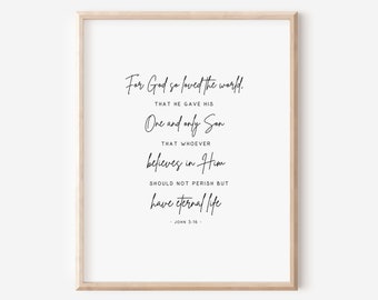 JOHN 3:16 For God So Loved The World | Bible Verse Printable Wall Art | Modern Scripture Minimalist Printable | Bible Verse Wall Home Decor