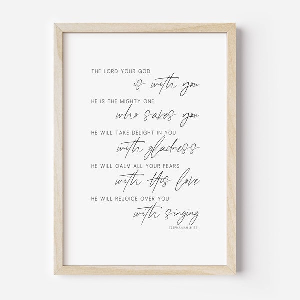 ZEPHANIAH 3:17 The Lord Your God Is With You | Bible Verse Printable Wall Art | Modern Scripture Printable | Bible Verse Wall Home Decor