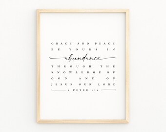 2 PETER 1:2 Grace Peace Be Yours In Abundance | Bible Verse Printable Wall Art | Bible Verse Poster | Christian Artwork | Biblical Wall Art