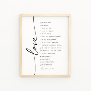 1 CORINTHIANS 13:4-8 Love Is Patient | Bible Verse Printable Wall Art | Christian Wedding Gift | Modern Christian Art | Over Bed Wall Art