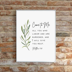 MATTHEW 11:28 Come To Me All You Who Are Weary | Bible Verse Printable Wall Art | Modern Scripture Watercolor Print | Bible Verse Wall Art