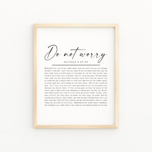 Do Not Worry About Your Life Scripture Word Art | Christian Artwork Printable | Matthew 6:25-34 Biblical Wall Art | Minimalist Wall Print