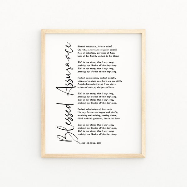 BLESSED ASSURANCE Christian Hymn Lyric Art Print | Hymn Printable Wall Art | Worship Printable | Christian Wall Home Decor | Christian Gift