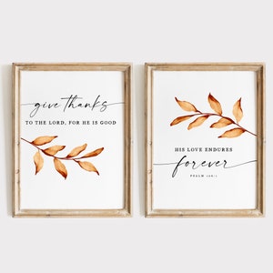 PSALM 106:1 Christian Wall Decor Set of 2 | Bible Verse Printable Wall Art | Give Thanks To The Lord For He Is Good | Watercolor Wall Print