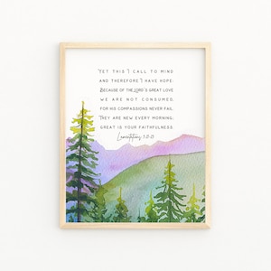 LAMENTATIONS 3:21-23 Watercolor Christian Wall Decor  | Bible Verse Printable Wall Art | His Mercies Are New Every Morning Biblical Word Art