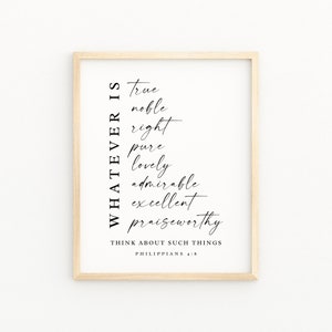Philippians 4:8 Whatever Is True Sign | Christian Artwork Printable | Baptism Gift | Modern Scripture Wall Art | Farmhouse Decor Bible Verse