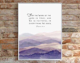PSALM 33:4 For the Word of the Lord is True | Bible Verse Printable Wall Art | Modern Scripture Watercolor Printable | Bible Verse Art Decor