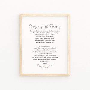 Prayer of St Francis Wall Art Printable | Saint Francis Peace Prayer Minimalist Art | Christian Home Decor | St Francis of Assisi Wall Print