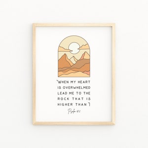 Psalm 61:2 Lead Me To The Rock That Is Higher Than I | Modern Bible Artwork | Christian BOHO Wall Art Decor | Bible Verse Scripture Print