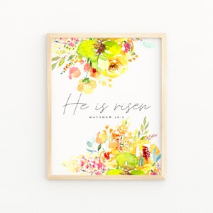 He Is Risen Matthew 28:6 Easter Home Decor, Christian Artwork Watercolor Printable, Jesus Is Risen Biblical Art, Resurrection Jesus Christ