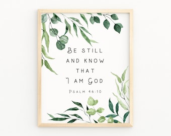 Be Still and Know That I Am God Psalm 46:10 Watercolor Verse | Christian Artwork Printable | Bible Verse Wall Art Print | Baptism Gift Sign