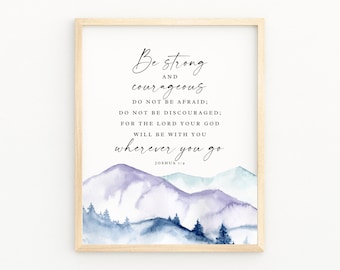 Be Strong and Courageous Christian Word Art | Joshua 1:9 Christian Artwork | Baptism Gift Boy | Teenage Boy Gifts | Boys Room Wall Sign