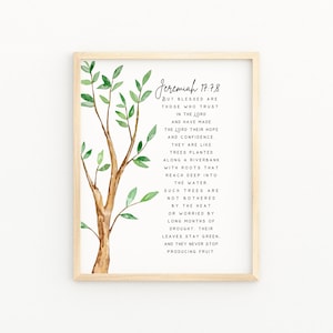 GEREMIA 17:7-8 Scritture Decorazione per la casa / Versetti della Bibbia Arte murale stampabile / Beati coloro che confidano nel Signore / Regalo stampabile con acquerello