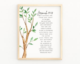 JEREMIAH 17:7-8 Scripture Home Decor | Bible Verse Printable Wall Art | Blessed Are Those Who Trust In The Lord | Watercolor Printable Gift