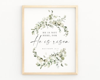 He Is Not Here For He Is Risen Matthew 28:6 Easter Wall Art, Christian Artwork Watercolor Print, Resurrection Jesus Christ Biblical Wall Art