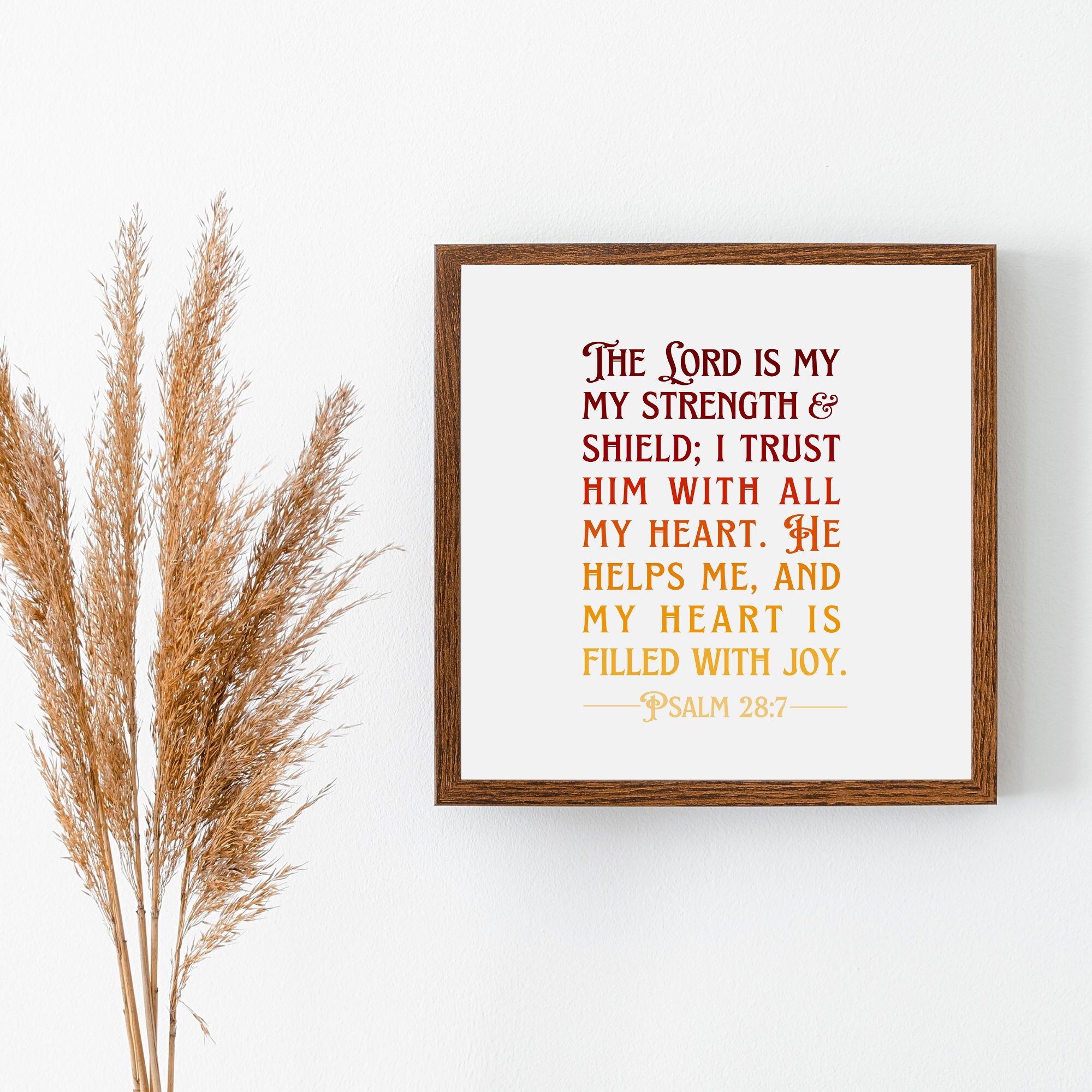 PSALM 28:7 the Lord is My Strength & Shield Bible Verse Printable Wall ...