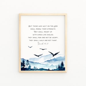 Jesaja 40:31 Maar zij die op de Heer wachten schrift aquarel print | Bijbelvers afdrukbare muurkunst | Bemoedigend christelijk muurdecor