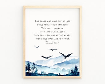 ISAIAH 40:31 But Those Who Wait On The Lord Scripture Watercolor Print | Bible Verse Printable Wall Art | Encouraging Christian Wall Decor