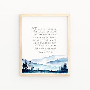 Vertraue dem Herrn von ganzem Herzen PROVERBS 3 5 6 | Christliches Kunstwerk | Baby Widmung Geschenk | Moderne Christliche Wandkunst | Schriftkunst