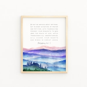 Philippians 4:6-7 Do Not Be Anxious About Anything Christian Artwork Scripture Printable Modern Bible Verse Wall Art Print Baptism Gift Art