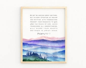 Philippians 4:6-7 Do Not Be Anxious About Anything Christian Artwork Scripture Printable Modern Bible Verse Wall Art Print Baptism Gift Art