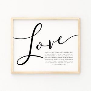 Love Is Patient Love Is Kind Scripture Word Art | 1 Corinthians 13 Christian Artwork Printable | Wedding Bible Verse | Christian Couple Gift