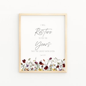 JOEL 2:25 Scripture Wall Decor | Bible Verse Printable Wall Art | I Will Restore To You The Years the Locust Hath Eaten | Watercolor Verse