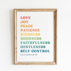 Fruit of the Spirit Wall Print | Bible Verse Printable Wall Art | Galatians 5:22, 23 | Nursery Rainbow Bible Art | Christian Kids Room Art