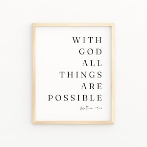 MATTHEW 19:26 With God All Things Are Possible | Bible Verse Printable Wall Art | Large Scripture Print For Living Room Office Dorm Decor