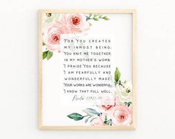Psalm 139:13-14 I Am Fearfully And Wonderfully Made Christian Artwork Printable Bible Verse Wall Art Scripture Print Christian Nursery Girl